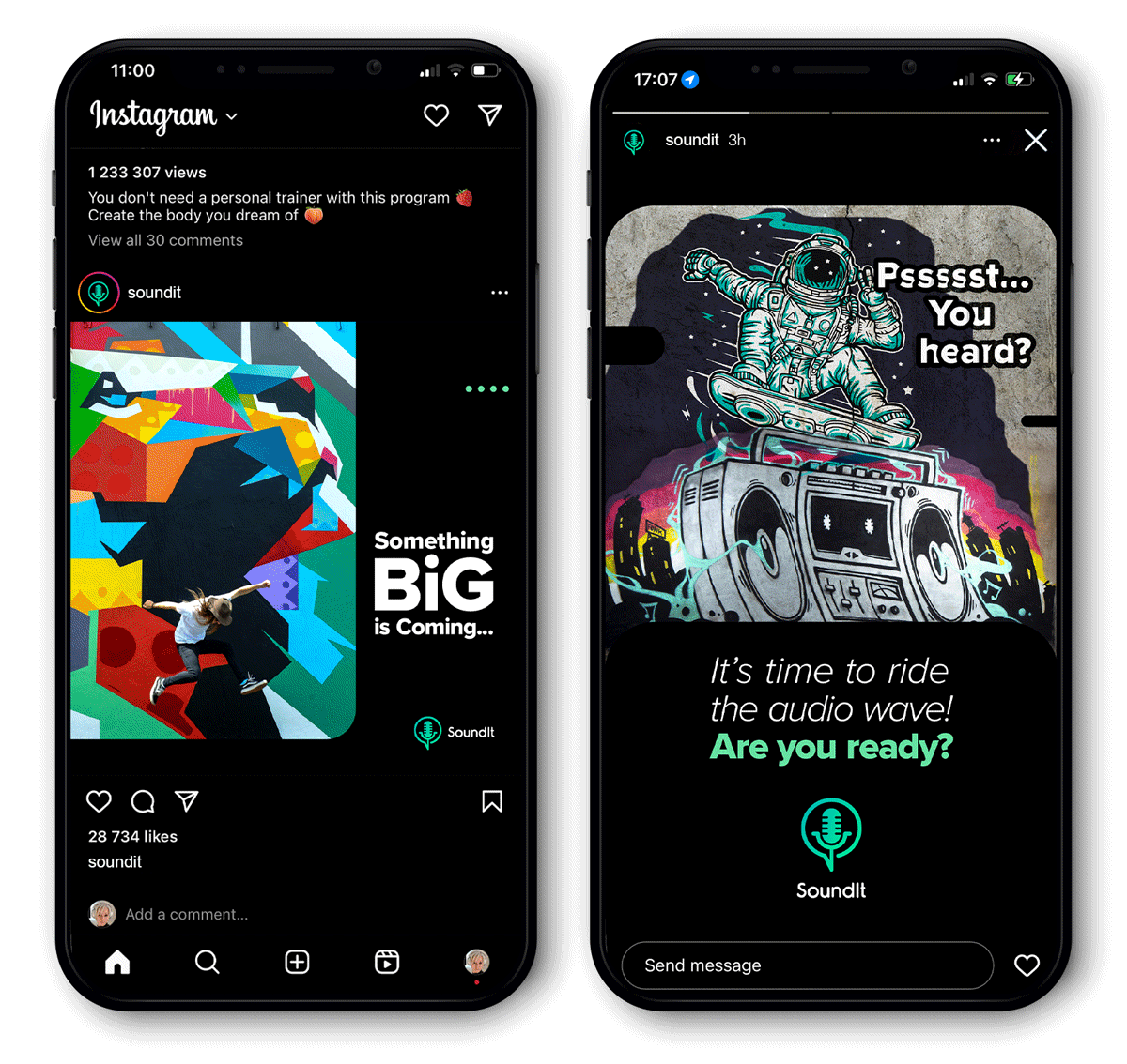 soundit social media campaign ideas on mobile screen mock-up