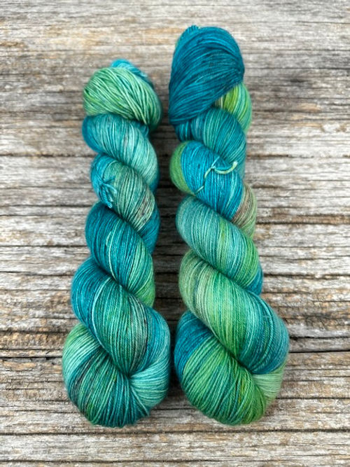 Swirls of Blue and Green Variegated Teal Dyed Yarn