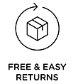 A postage box icon that says free and easy returns