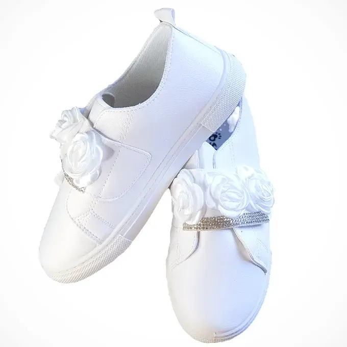 Thumbnail: White Girls Rhinestone Slip-On Sneakers