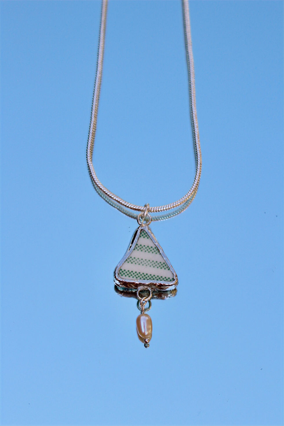Thumbnail: Sage Striped Ceramic Tile Necklace