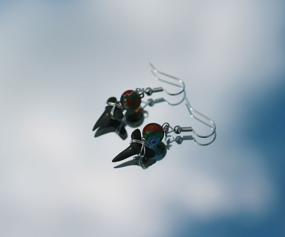 Thumbnail: goldstone flower shark earrings