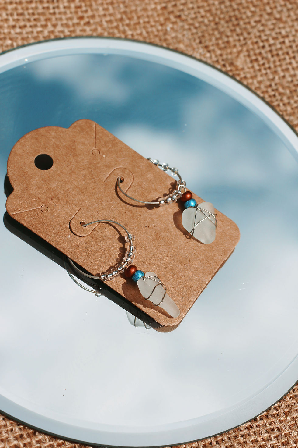 Thumbnail: white sea glass beaded hoops