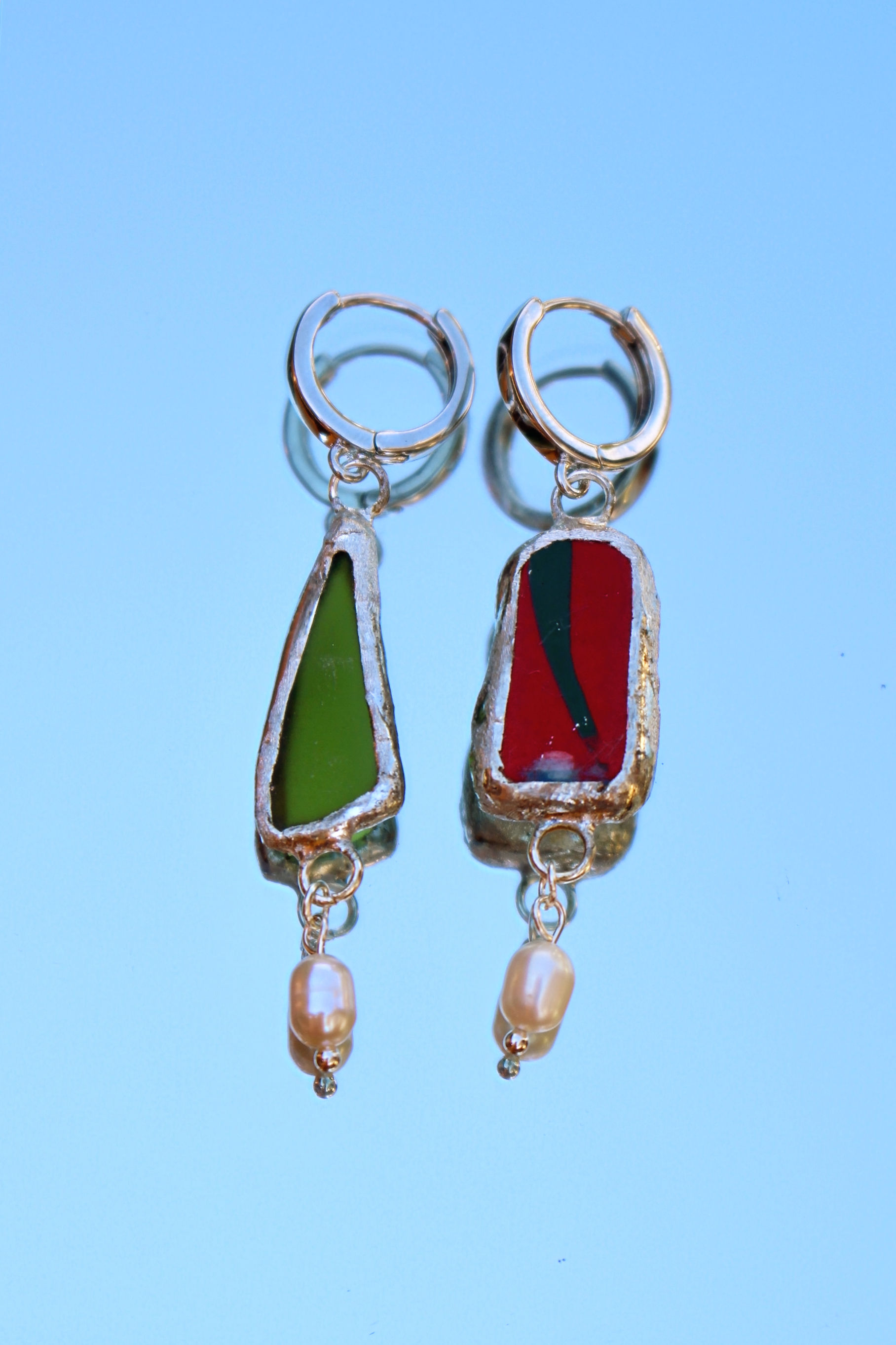 Ceramic Tile & Sea Glass Earrings