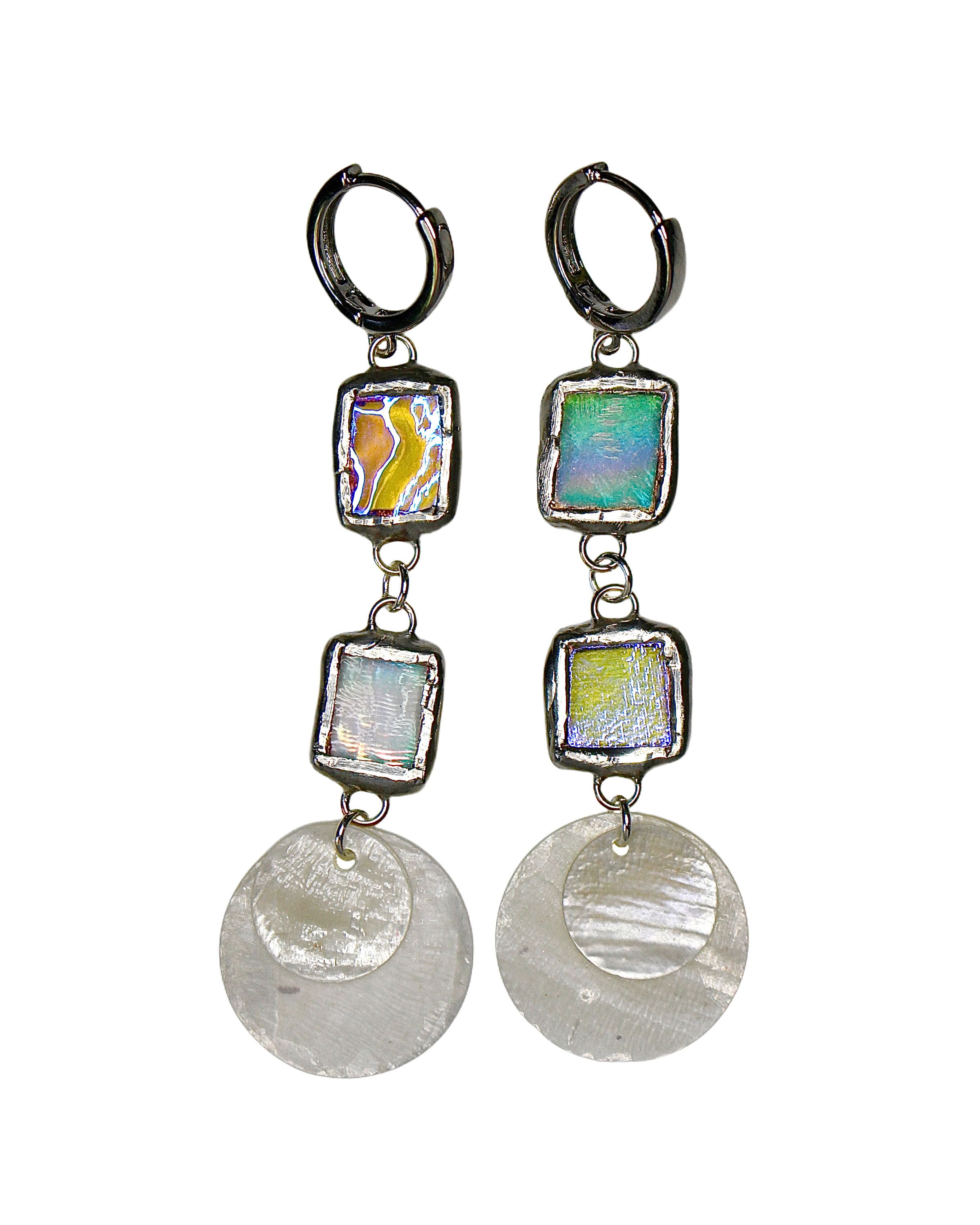 Capiz Shell and Glass Dangle Huggies