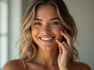 A woman-smiling-and-showing-fresh-tan-after-professional-spray-tan-session.png