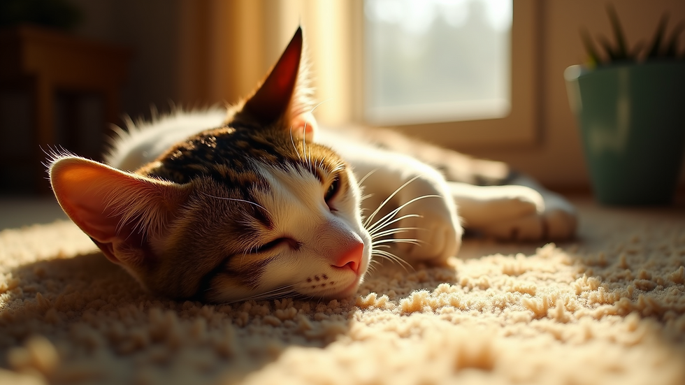 High angle view of a cat lounging in a sunbeam