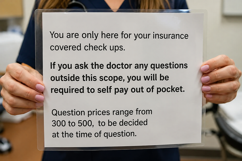 A sign help by a nurse, that notices questions have pricing.