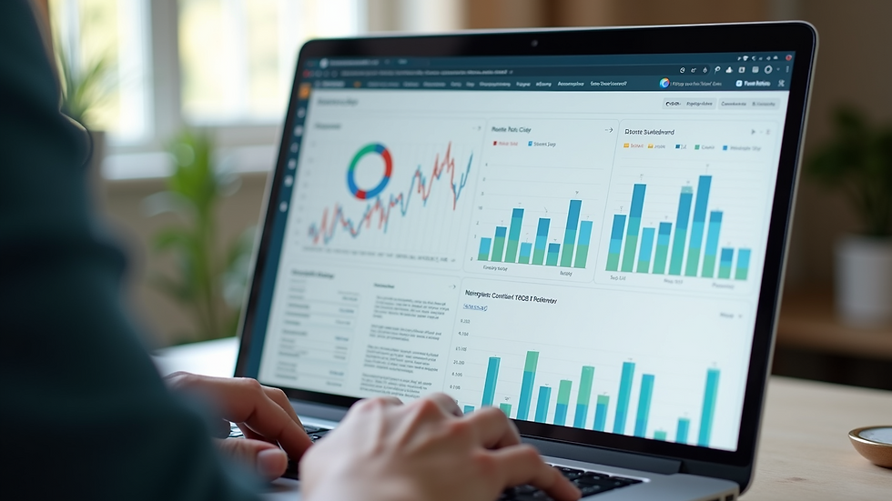 High-angle view of a website dashboard with analytics graphs