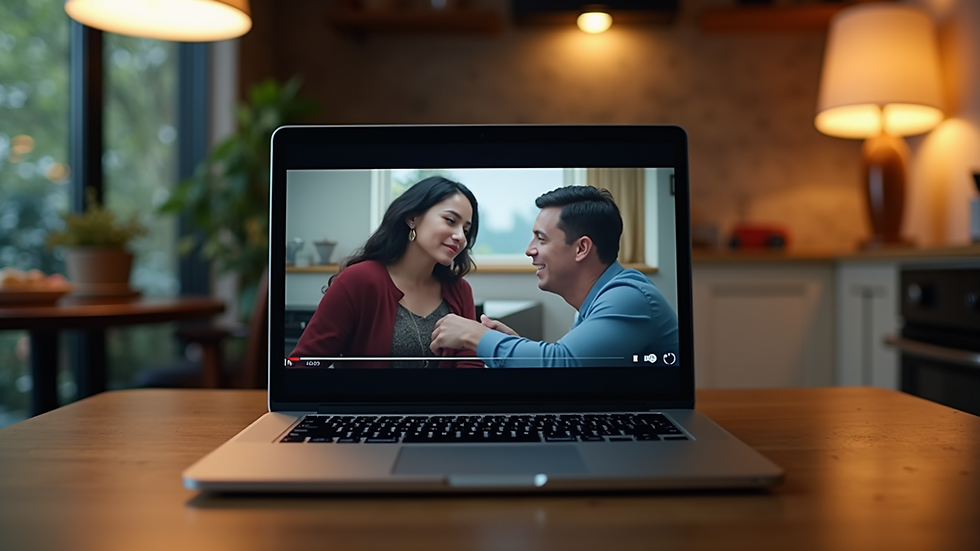 Eye-level view of a laptop screen displaying a viral comedy video