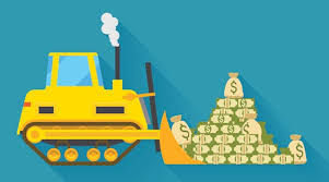 Dozers Pushing piles of money.