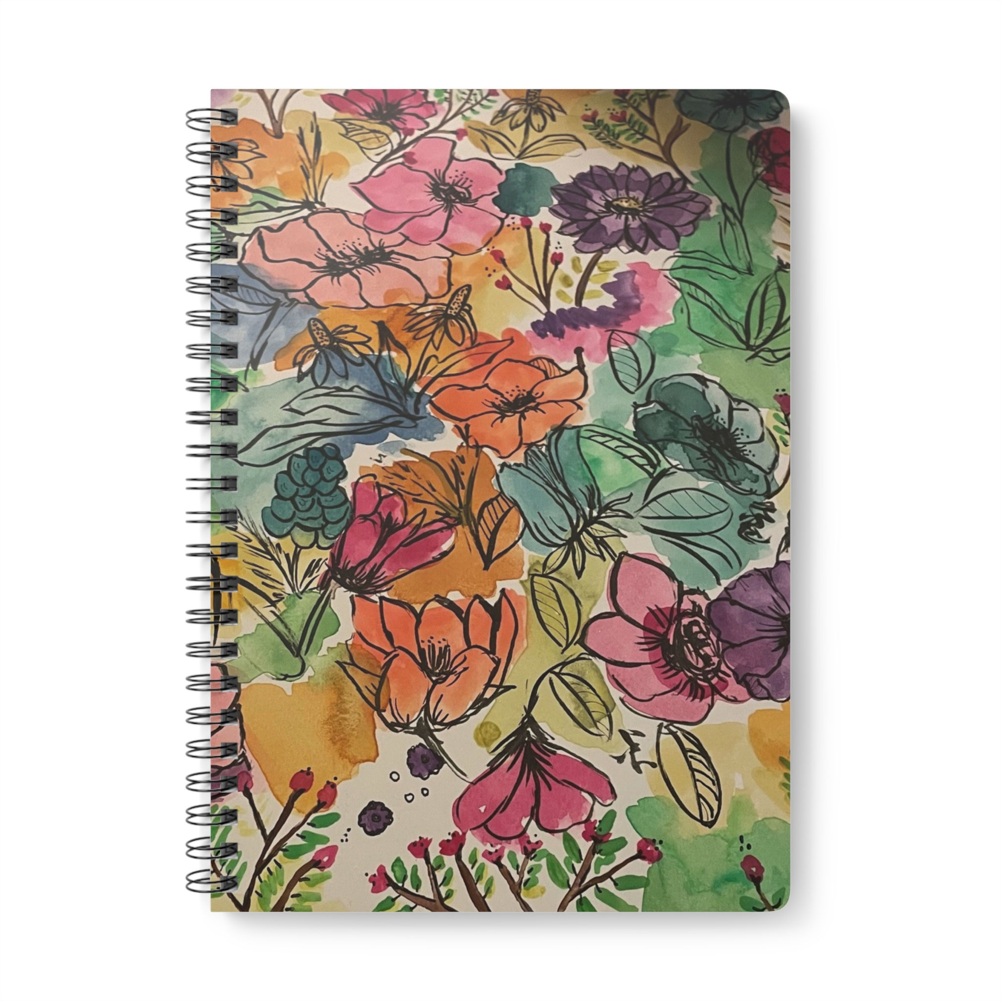 Floral Watercolor A5 Spiral Notebook – Lined Journal for Notes & Sketches