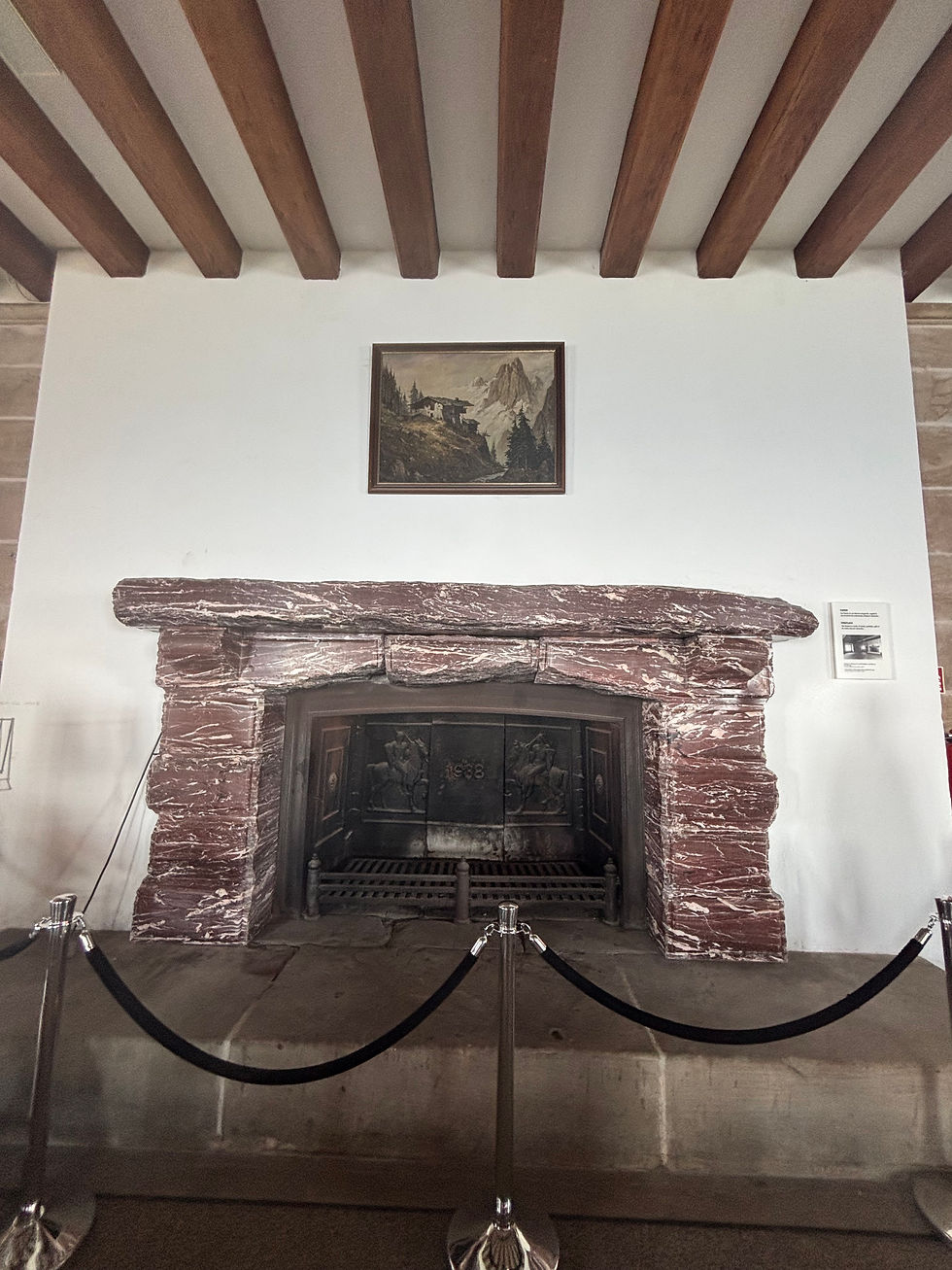 The marble fireplace in the reception room