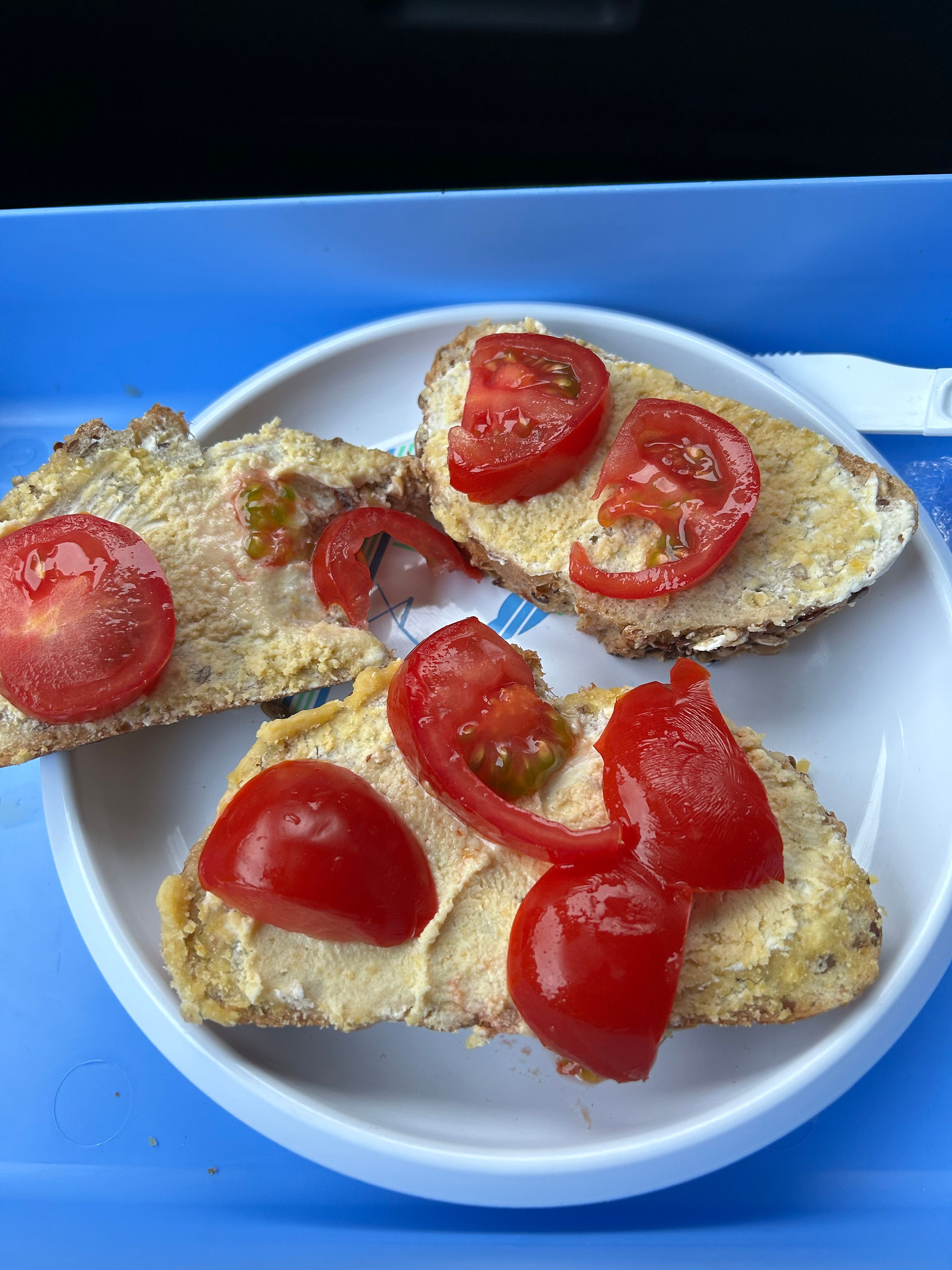Camping Fayre Bread hummus and tomato