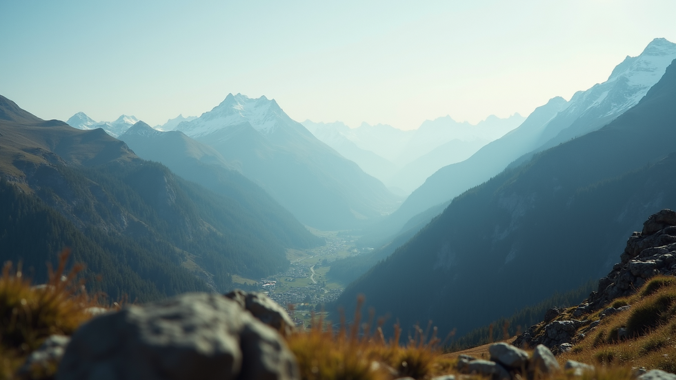 Eye-level view of a serene mountain landscape