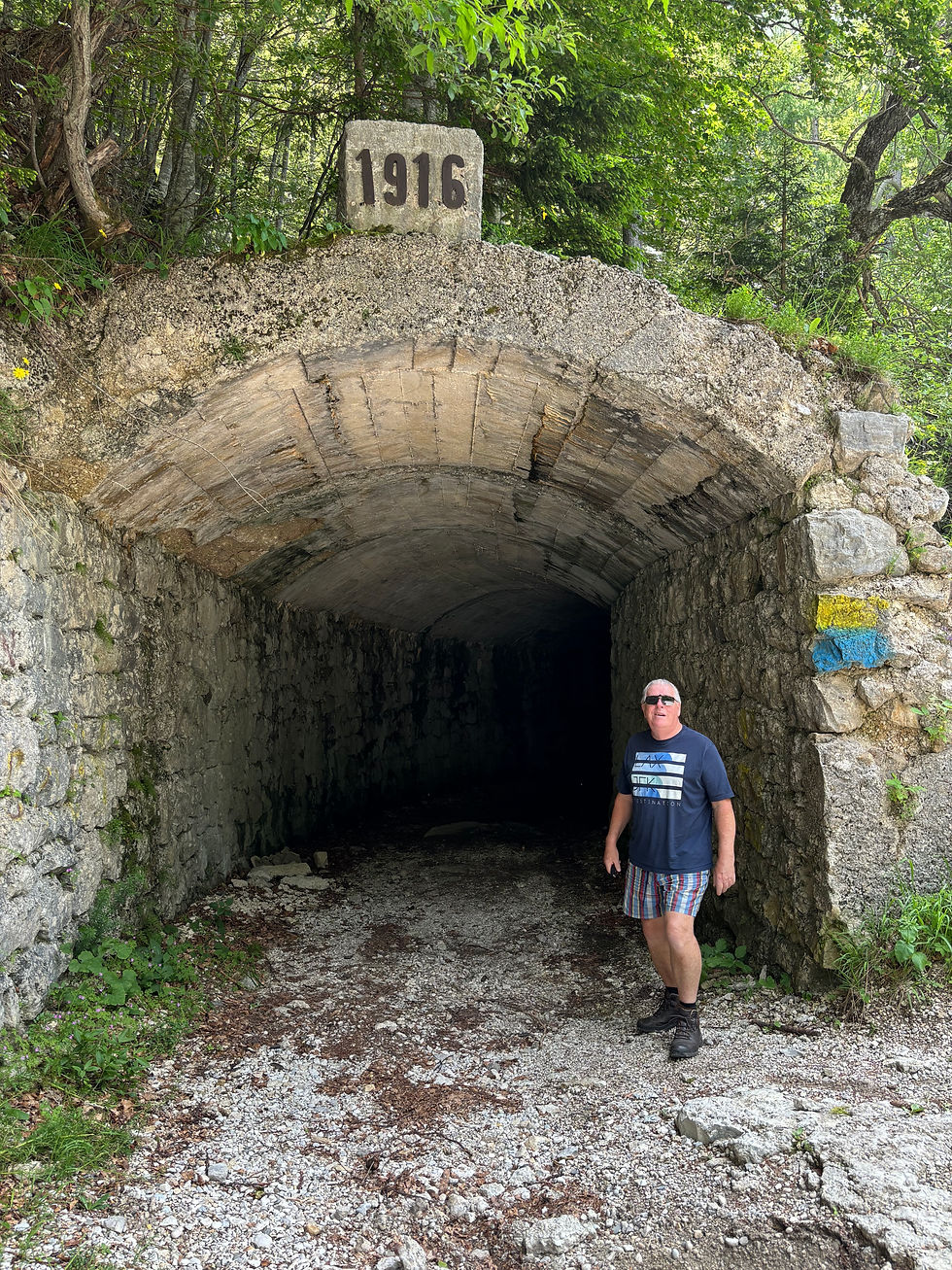 Michael at the entrance to the WWI tunnel deciding if his Ineos Grenadier an fit through