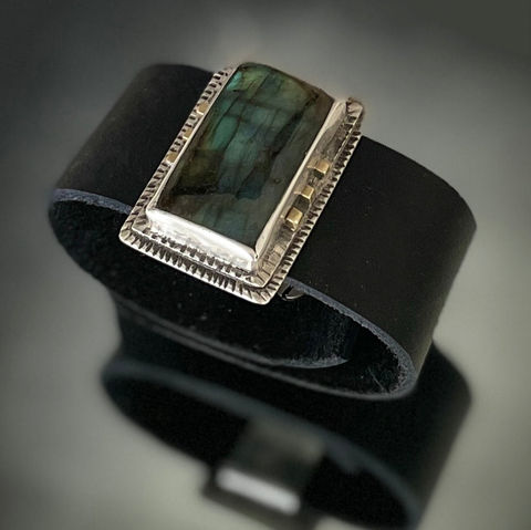 Sterling silver and labradorite and leather cuff