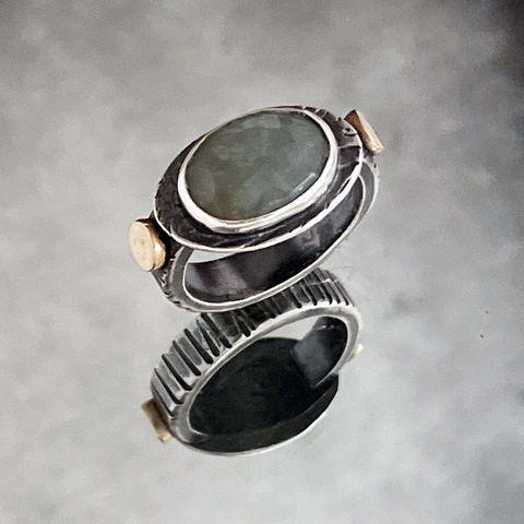 Sterling silver and agate ring with bronze detail