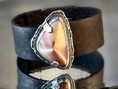 Mookaite and sterling silver leather cuff