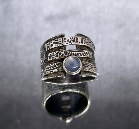 Sterling silver ring with blue chalcedony
