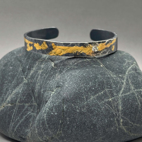 Sterling silver bracelet with cubic zirconia and 22k gold keum boo