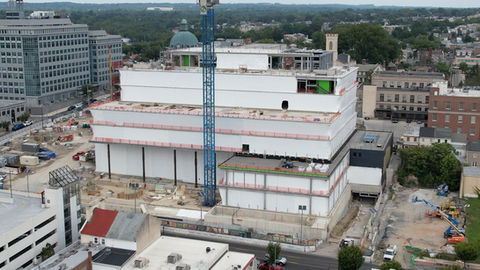 Temporary construction wall created with shrink wrap by Global Wrap, similar to TuffWrap solutions.