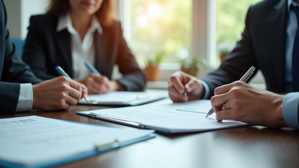 Close-up view of a business meeting on legal documentation