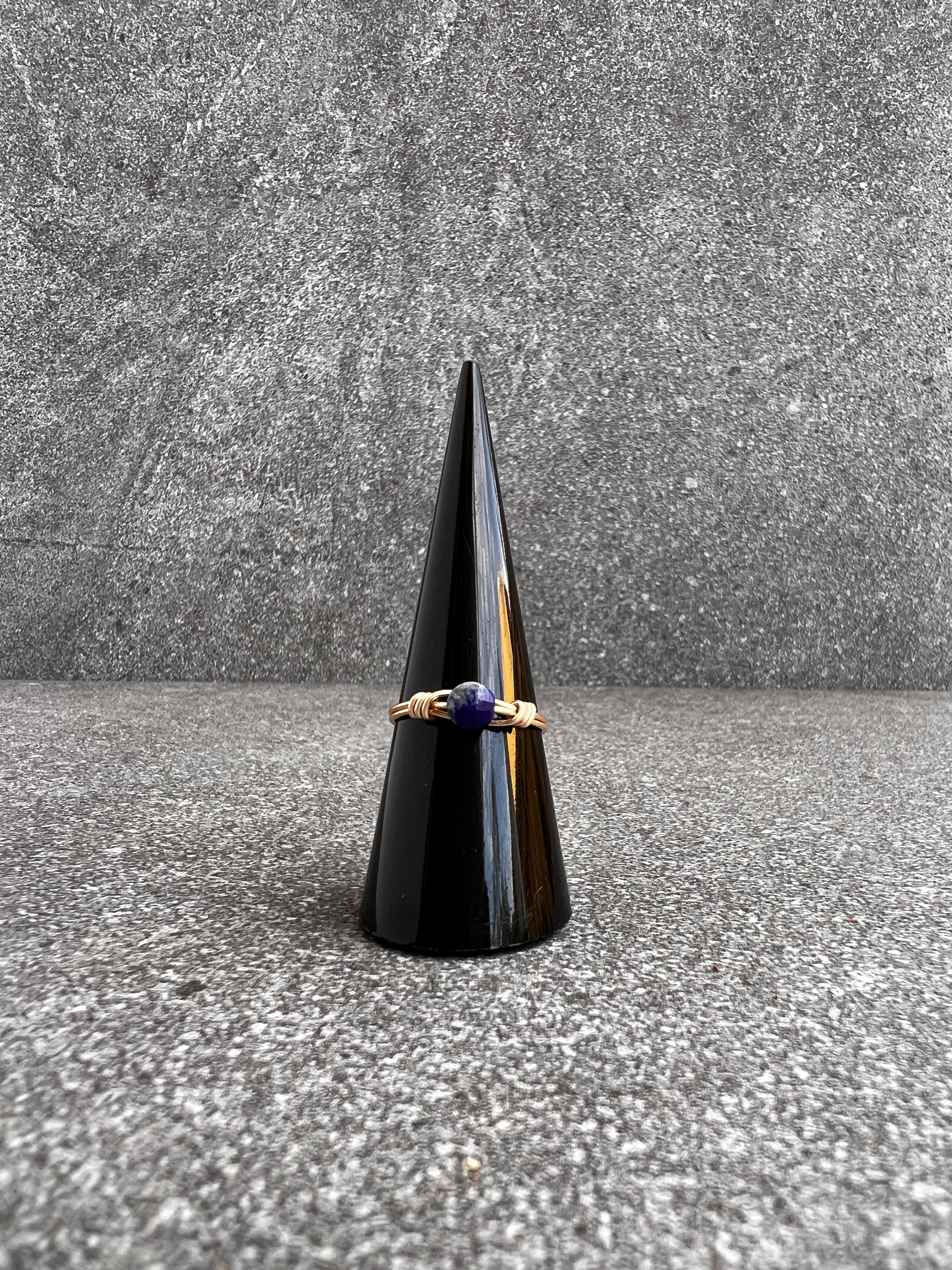 Dainty Gold Lapis Lazuli Coin Ring