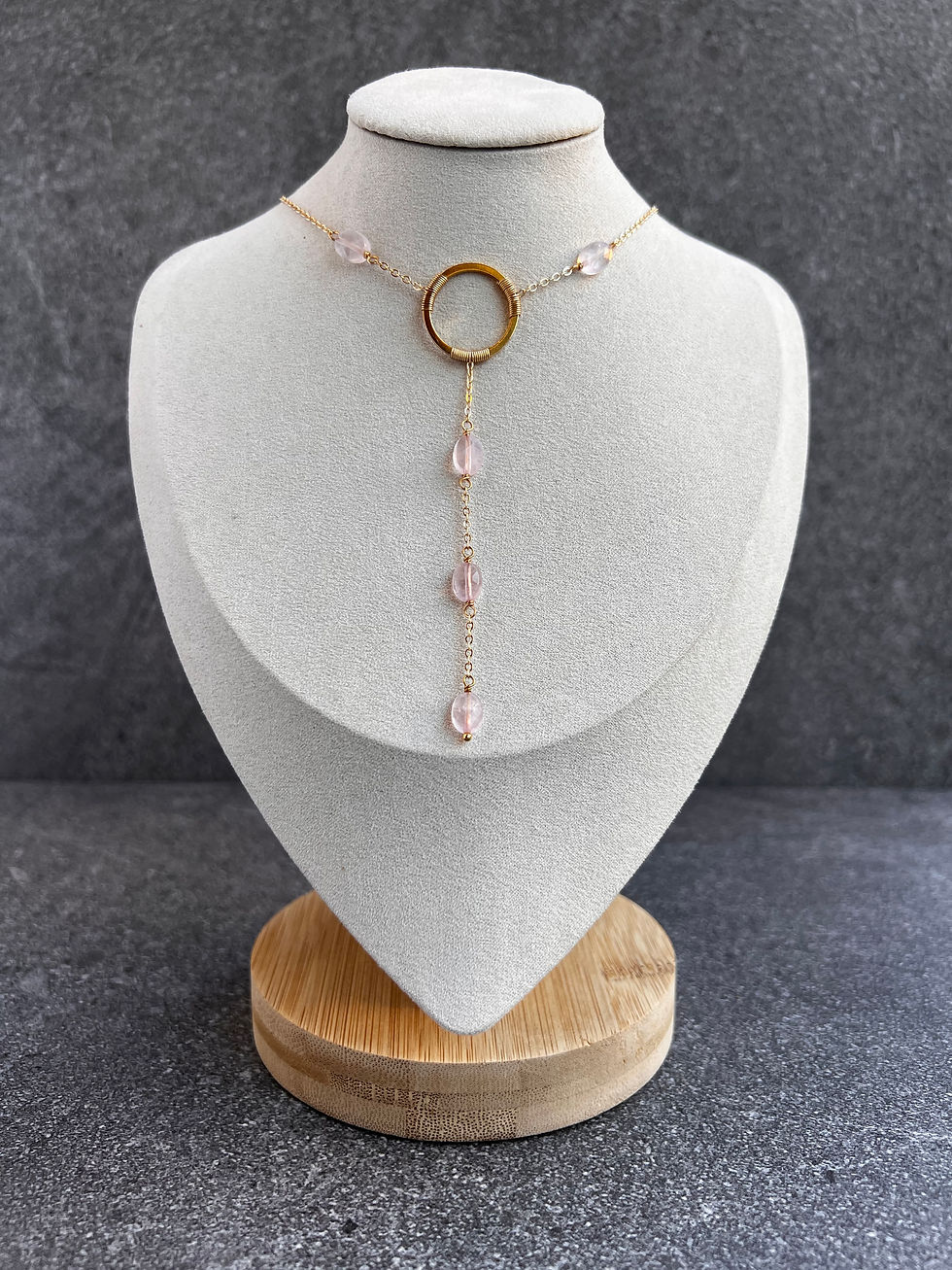 Rose Quartz Small Oval Y Not Necklace