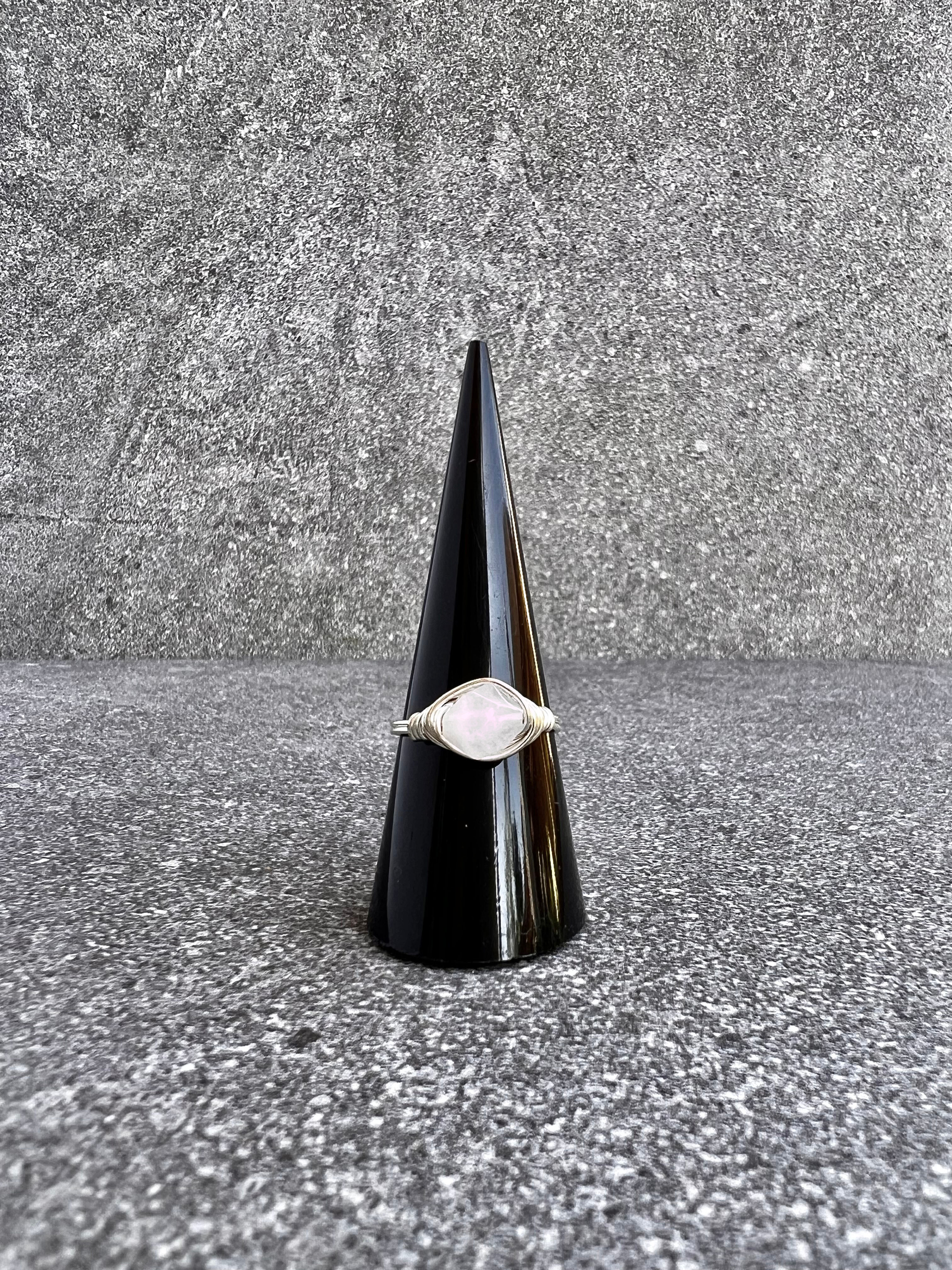 Rose Quartz Silver Wrapped Ring