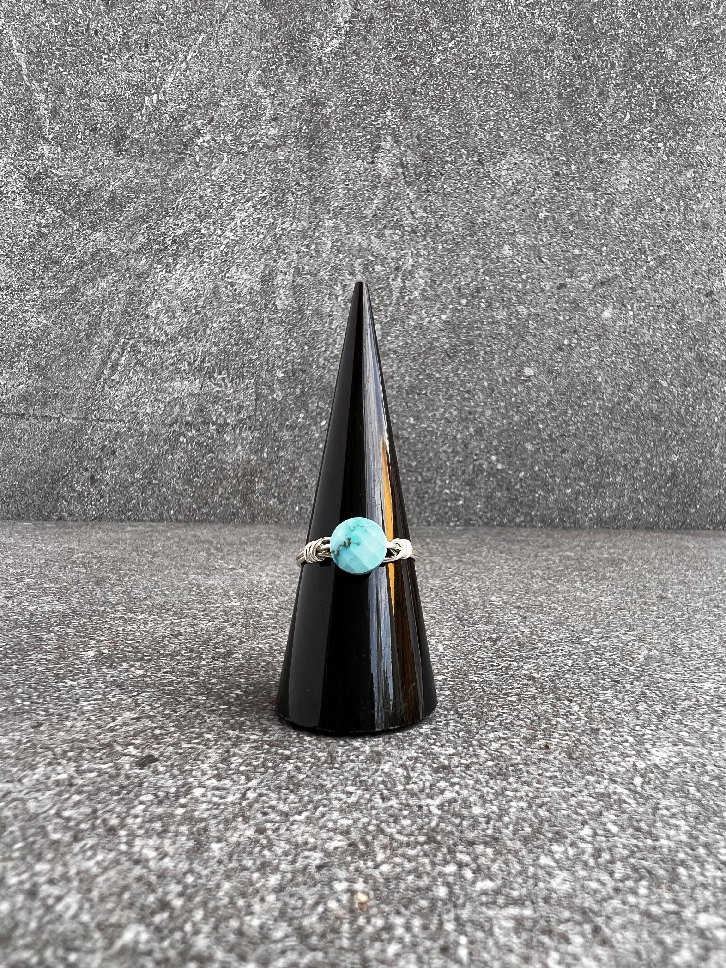 Dainty Silver Turquoise Howlite Coin Ring