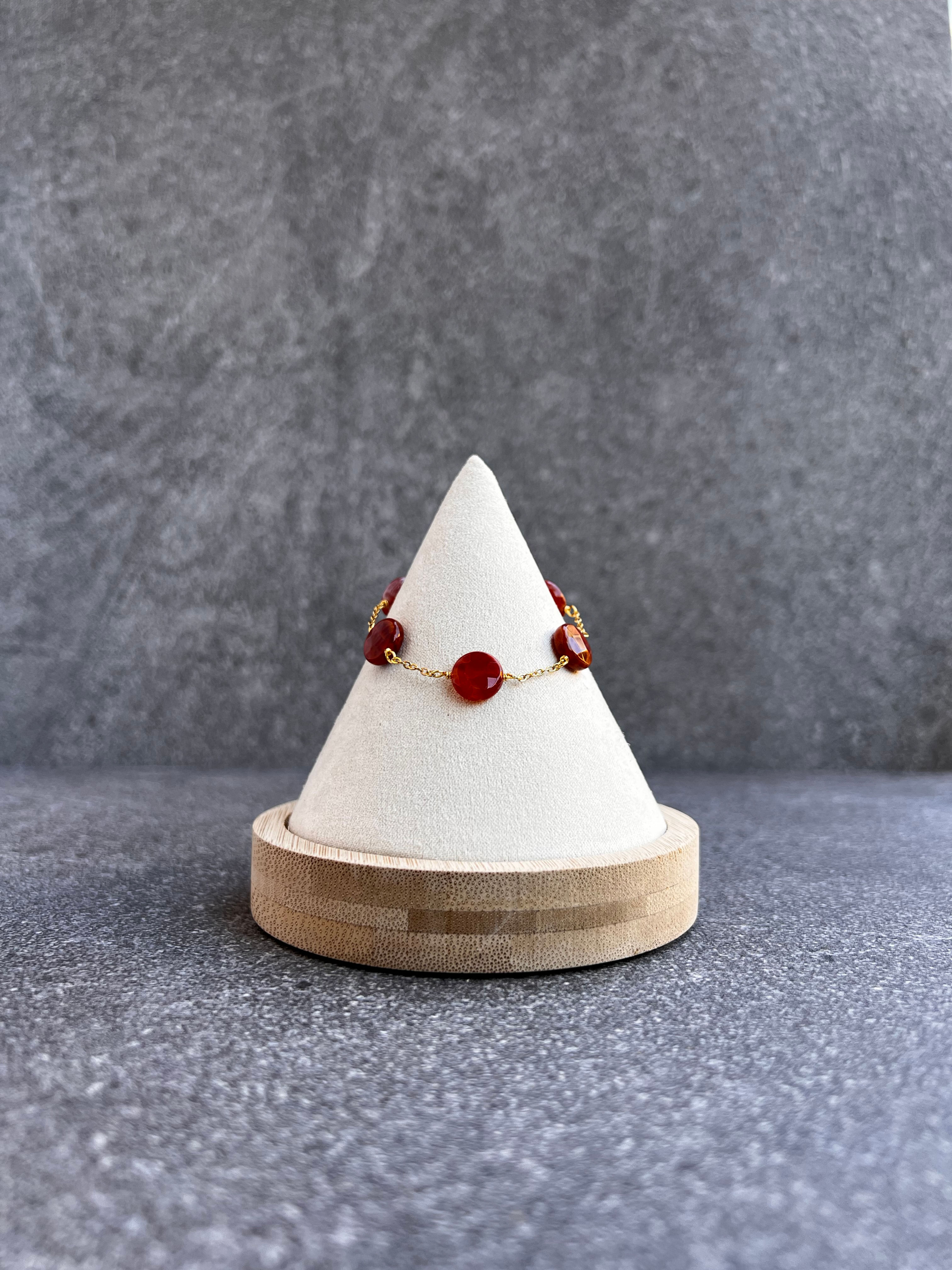 Fire Agate Coin Five Stone Bracelet