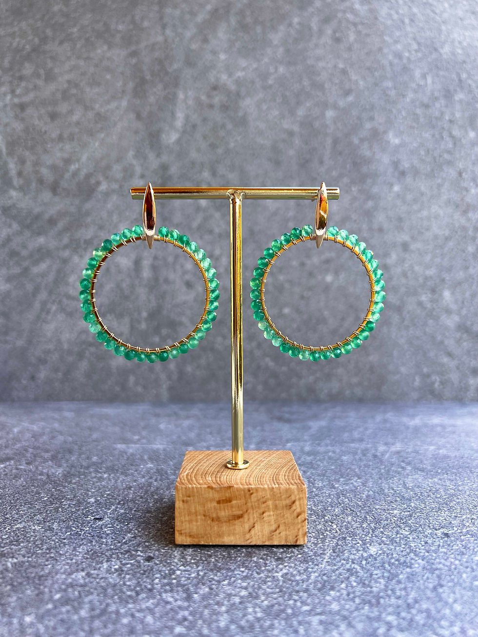 Green Agate Baby Bead Hoops