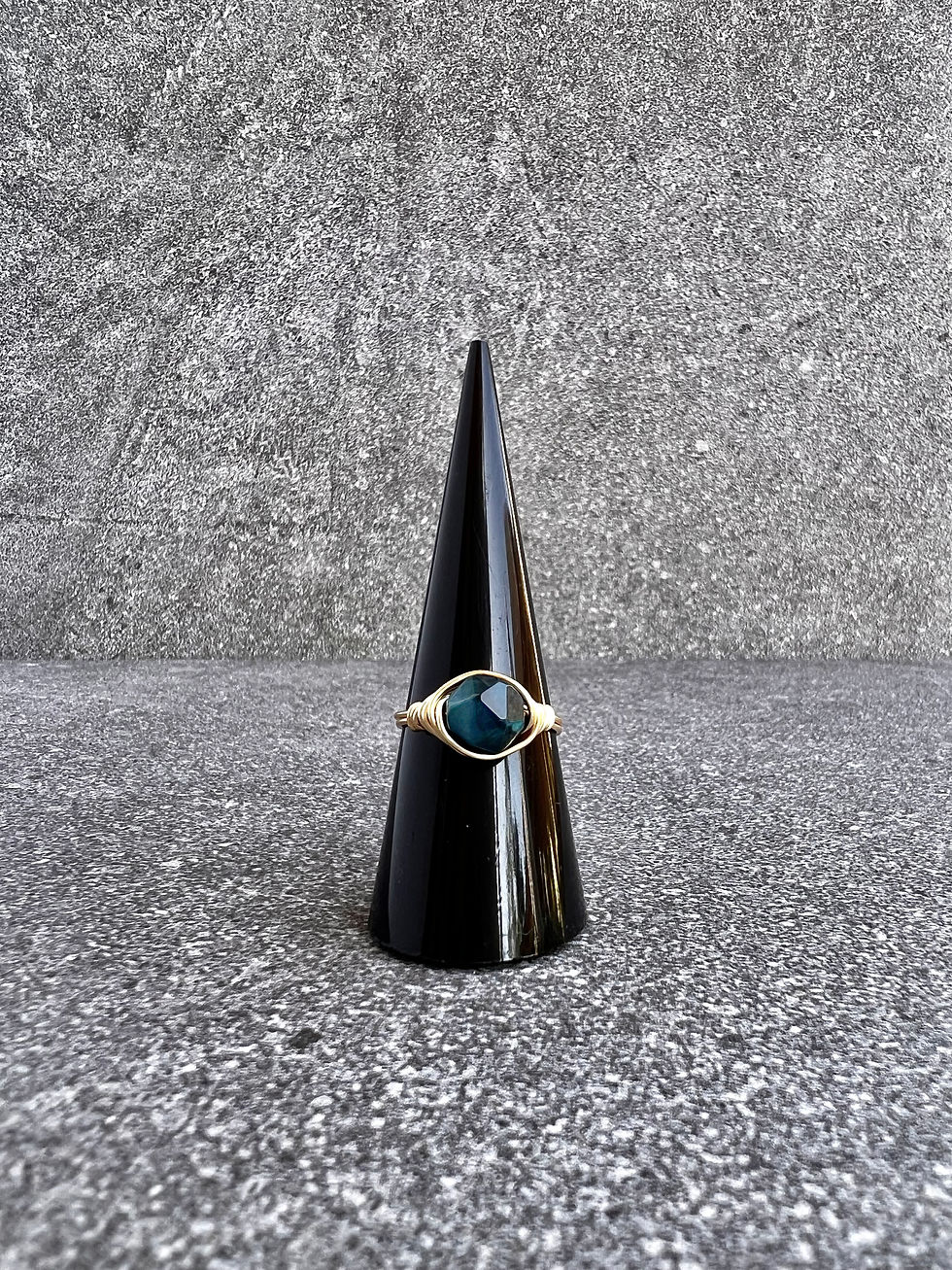 Blue Green Tiger Eye Gold Wrapped Ring