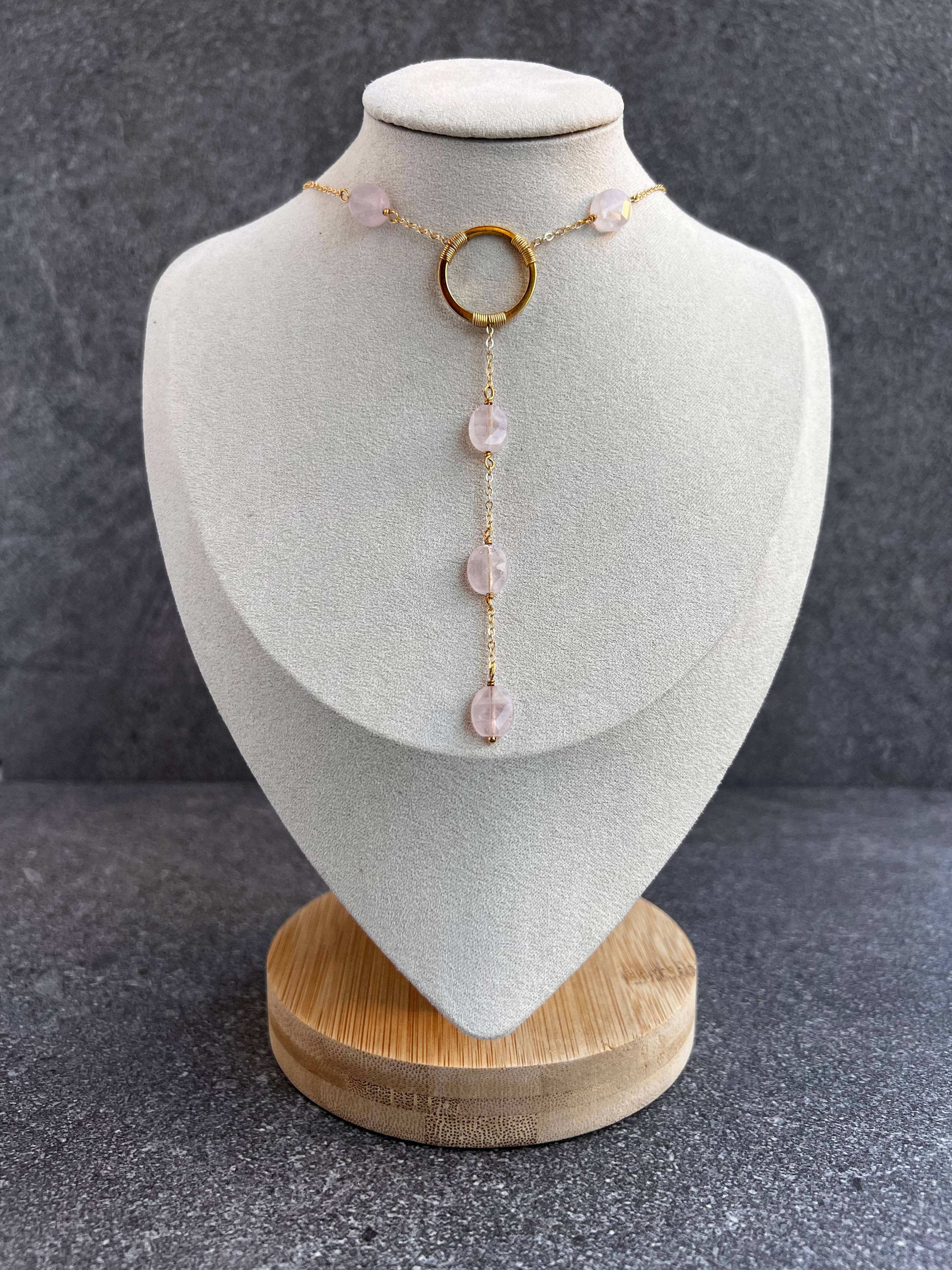 Rose Quartz Large Oval Y Not Necklace