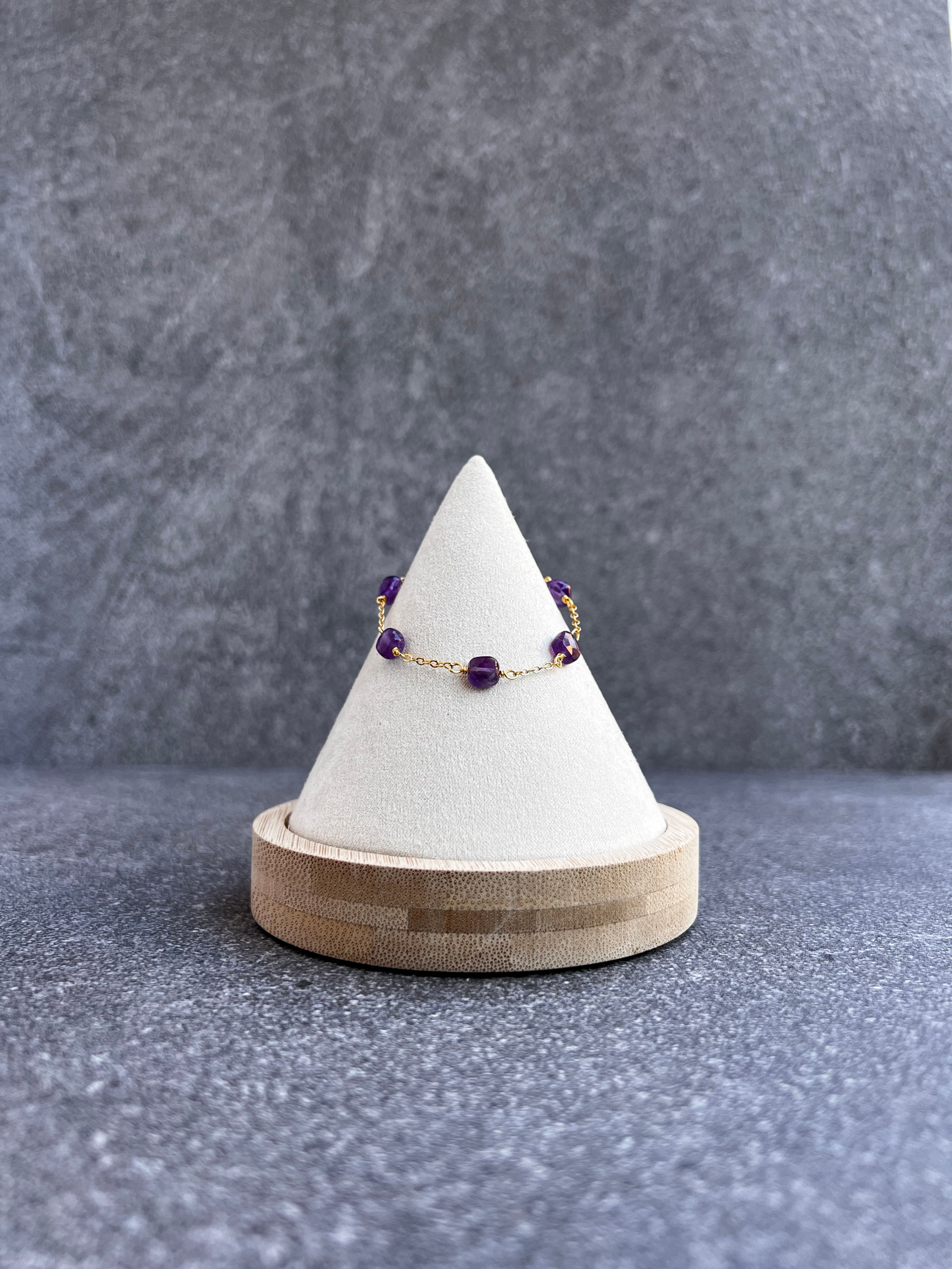 Amethyst Small Square Five Stone Bracelet