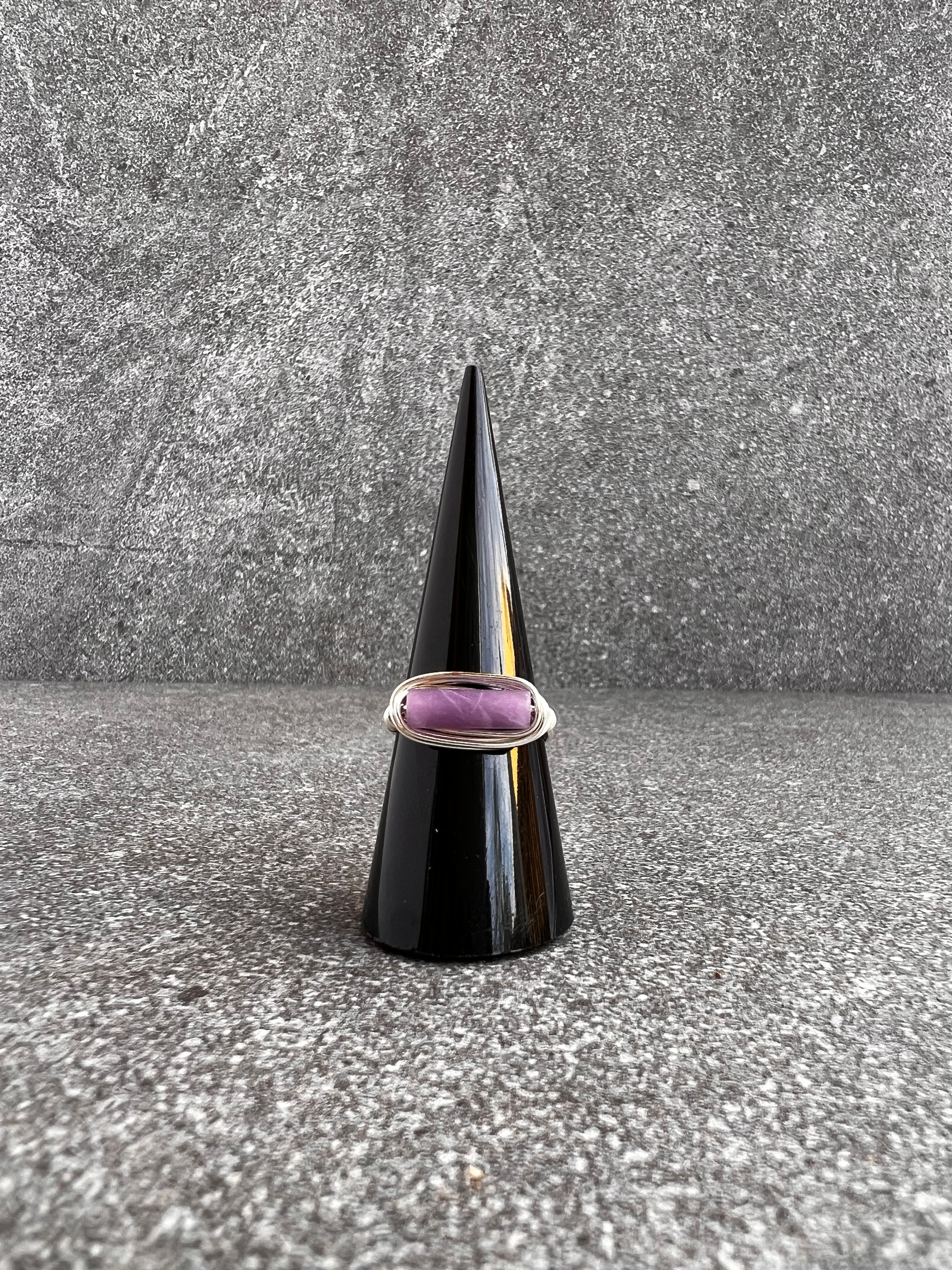 Lepidolite Bar Silver Wrapped Ring