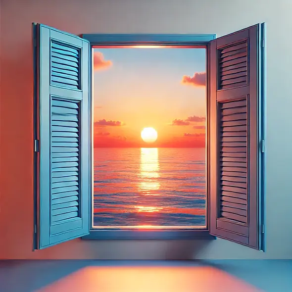 DALL·E 2024-09-11 09.25.17 - A realistic scene of an open blue window with a view of the s
