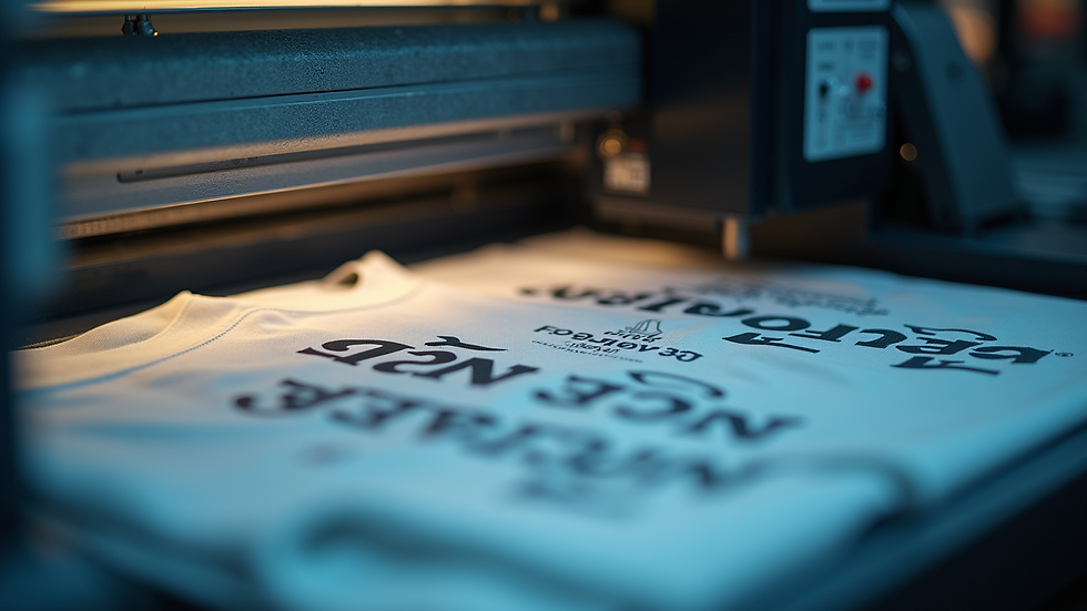 close-up view of a printing machine working on a t-shirt