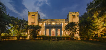 Kadval Darbargadh heritage palace illuminated at night in Gujarat