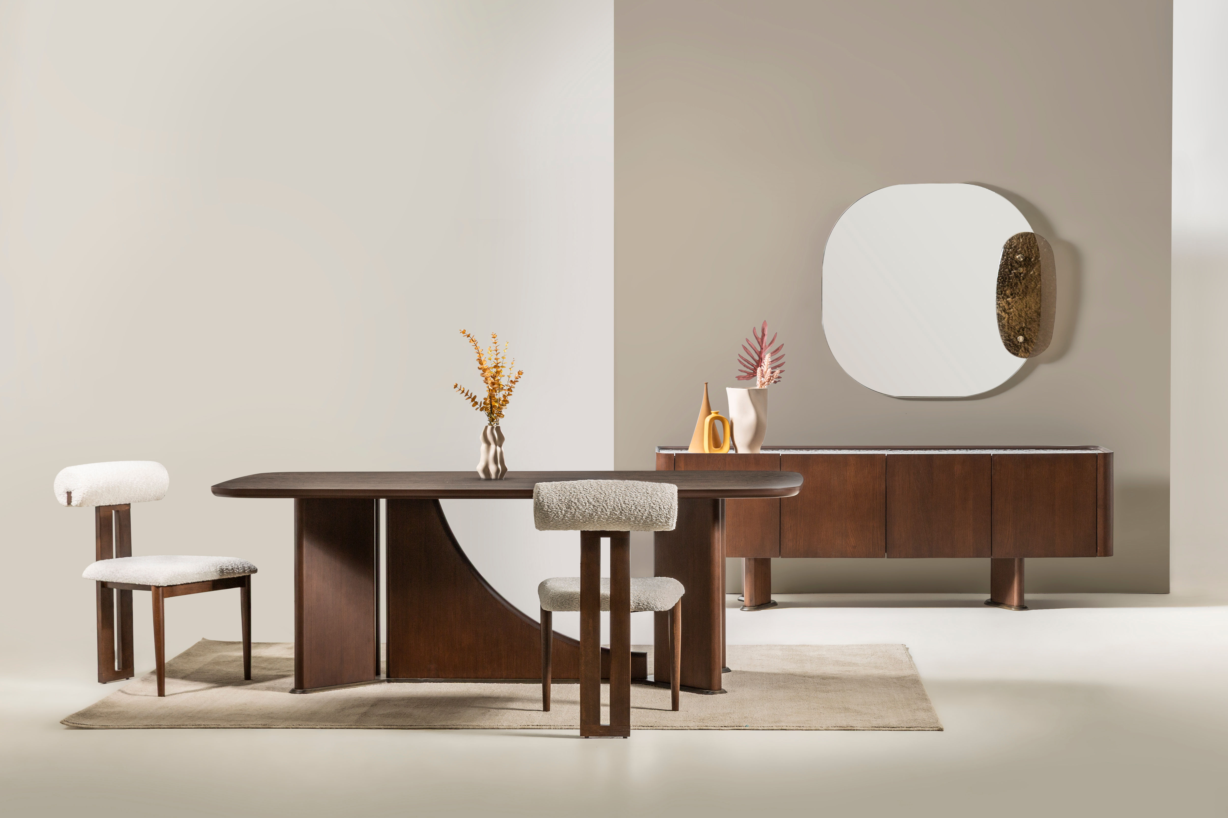 Brigada Koyu Meşe Yemek Odası Seti - Konsol + Masa + 6x Sandalye