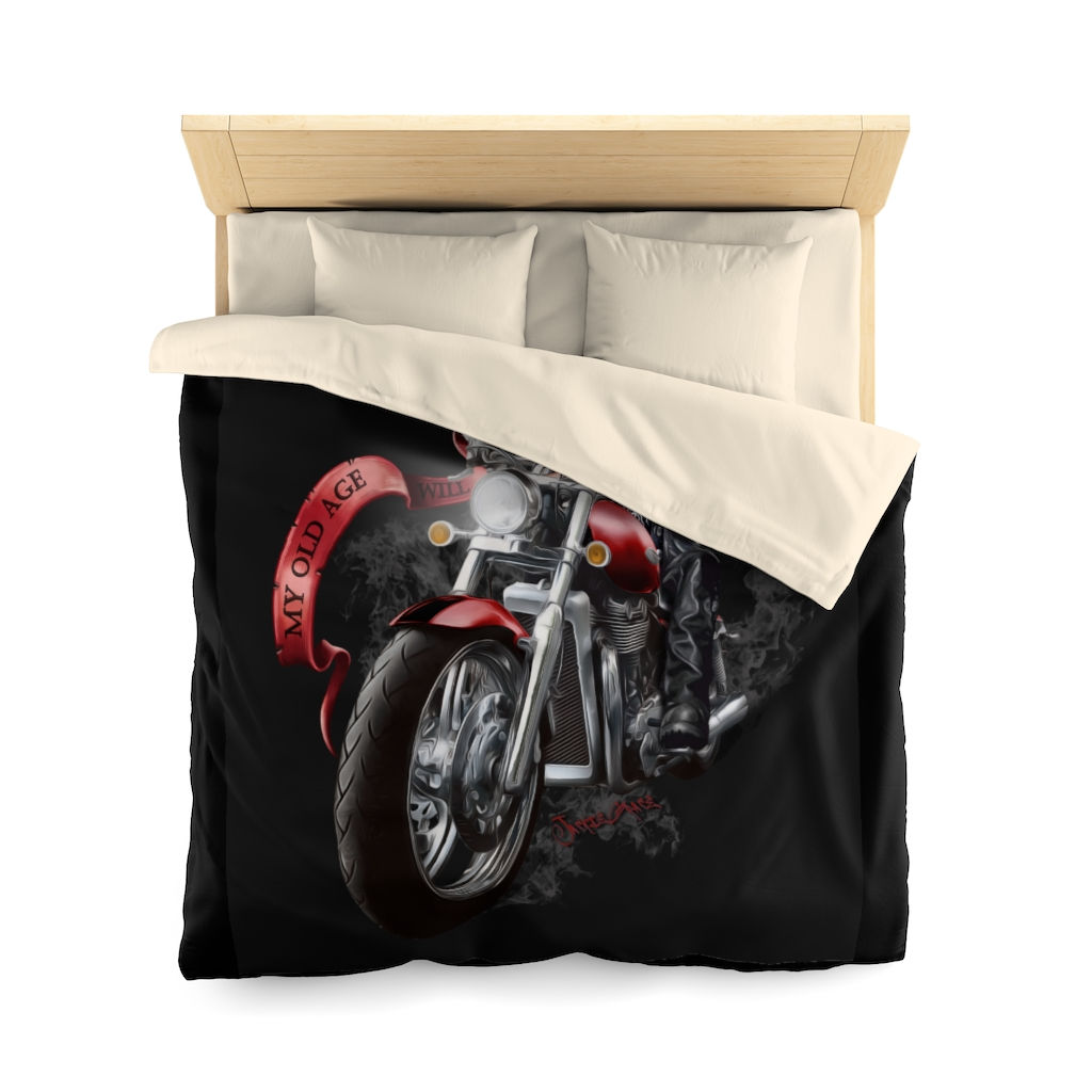 "OLD BIKER" Microfiber Duvet Cover