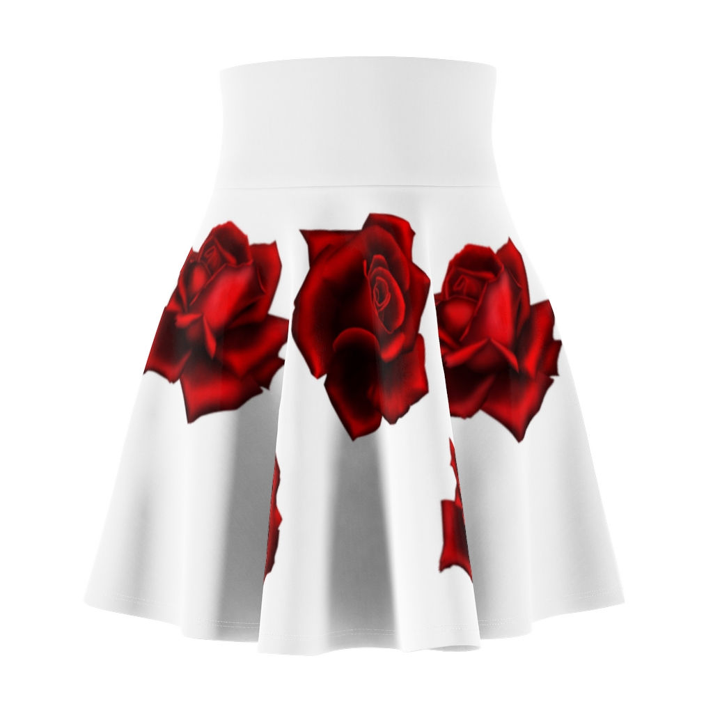 RED ROSE ON WHITE Women's Skater Skirt