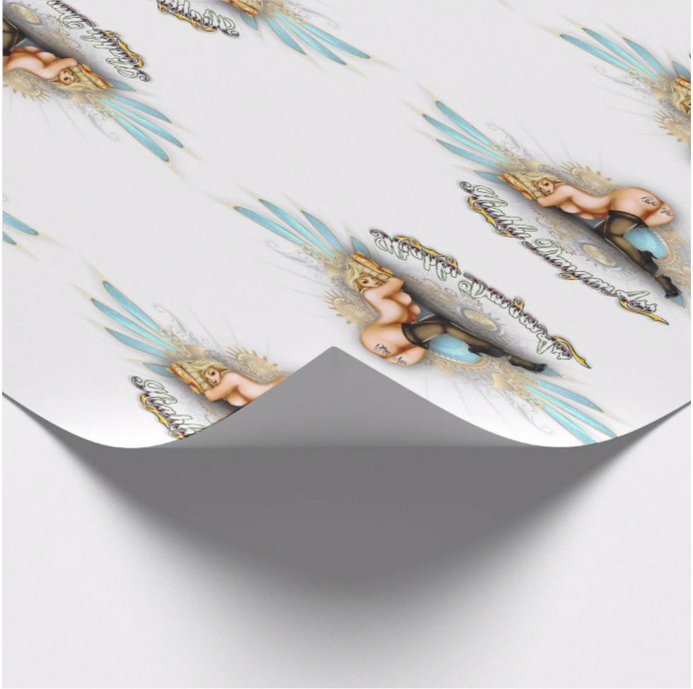 Thumbnail: MISS DANGERASS  PIN UP WRAPPING PAPER"JEWELED WINGS"