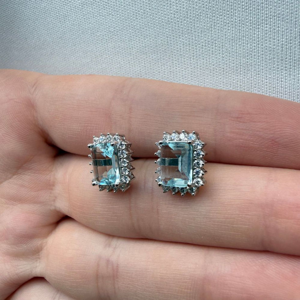 Brinco Retangular Água Marinha