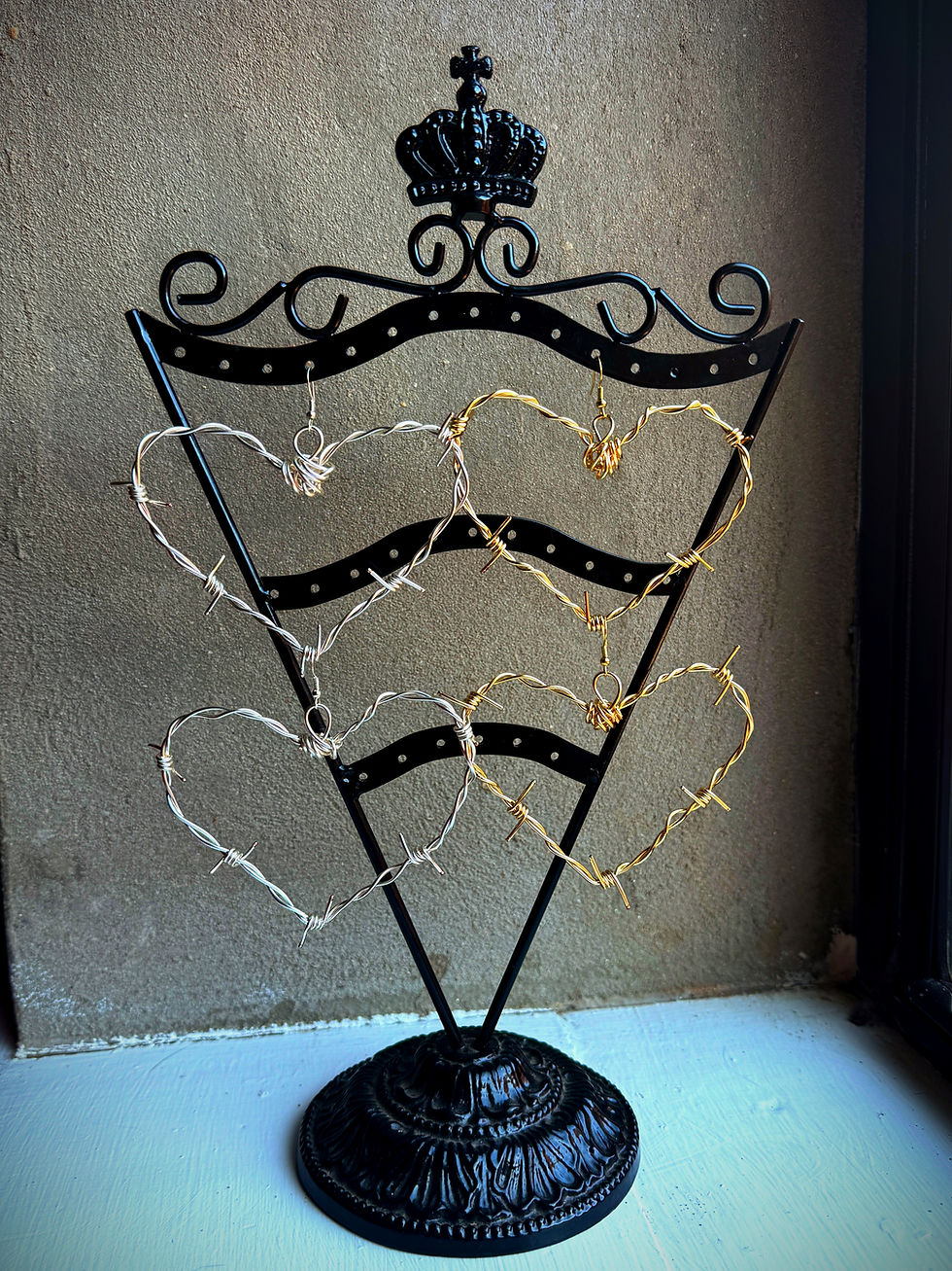 Thumbnail: Barbed Wire Heart Earrings