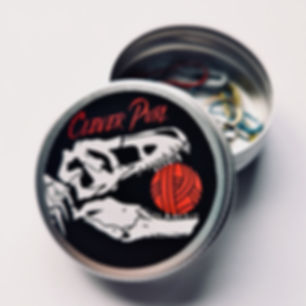 Clever Purl dinosaur design stitch marker tin with bulb pins