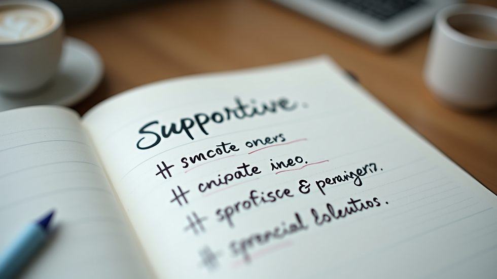 Close-up view of a notebook with a handwritten list of supportive actions