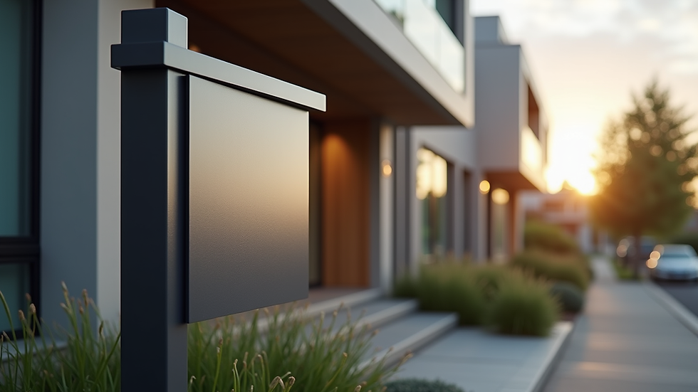 Eye-level view of a modern real estate signboard outside a Melbourne property