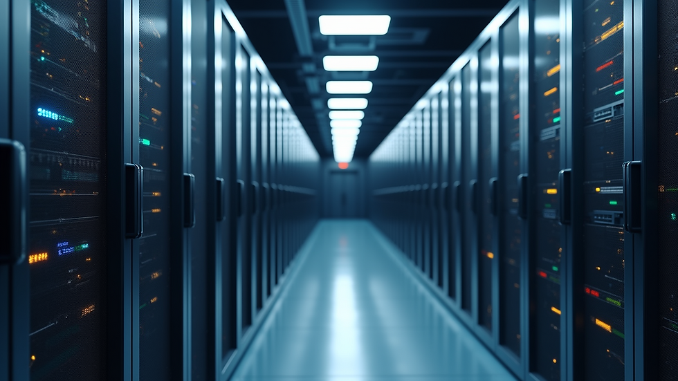 High angle view of a data center with advanced network infrastructure